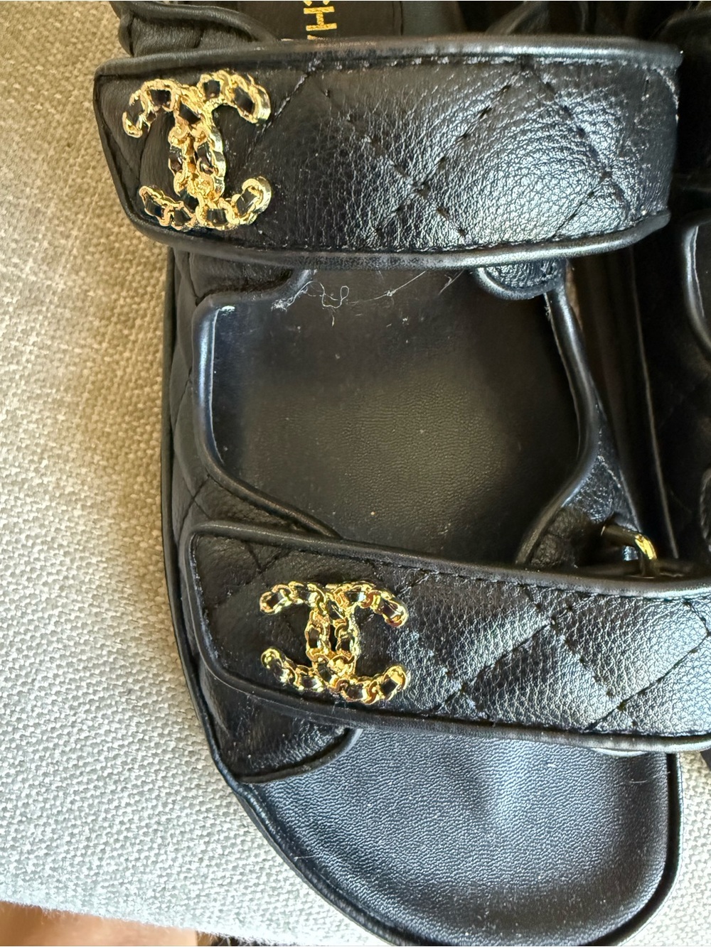 CHANEL Black Quilted Leather Sandal with Gold CC Logos - Picture 2 of 4